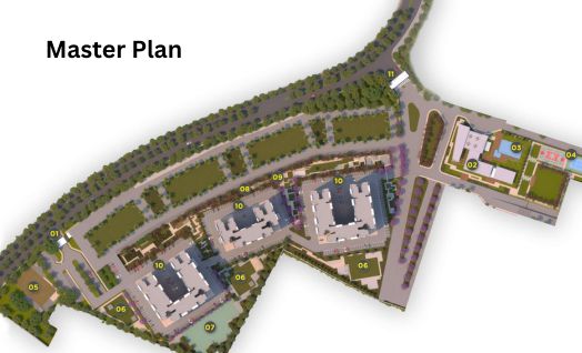 Master layout plan of Hiranandani Fortune City showing sectors and green spaces